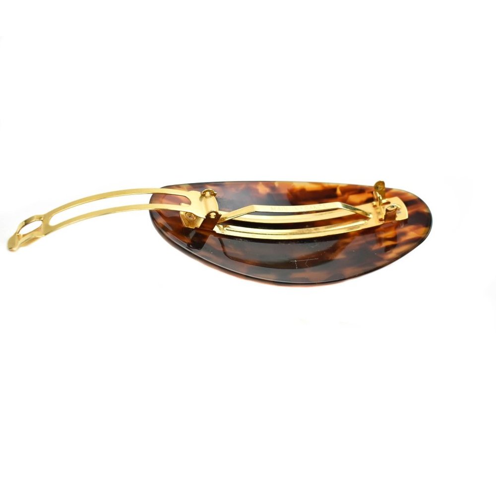 Fendi: Brown & Gold "FF" Logo Barrette/Hair Clip - Picture 3 of 6